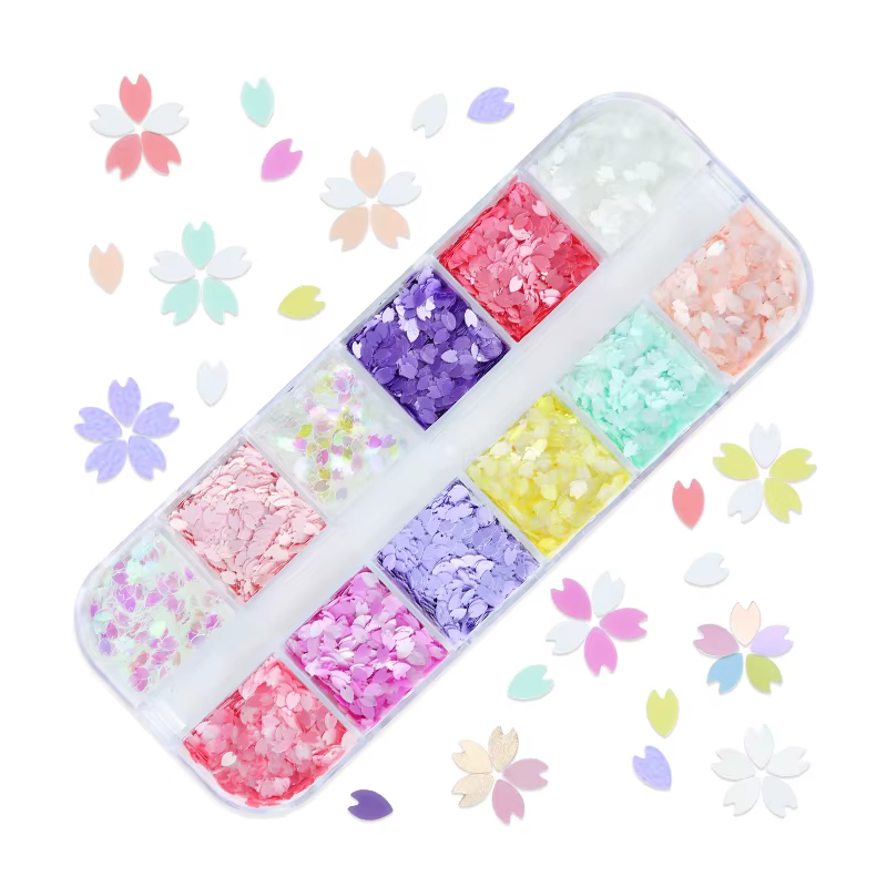 Rose Sakura fleur pétale Nail Art paillettes décorations fleurs de cerisier tranche holographique