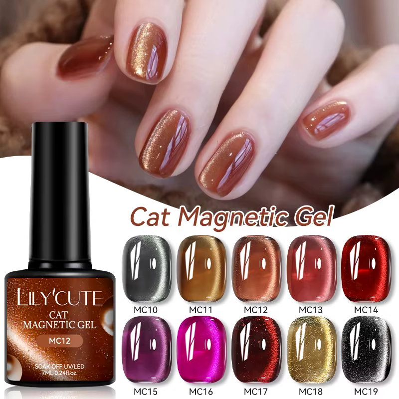 LILYCUTE 7ml café or paillettes chat Gel magnétique hiver automne rouge marron série tremper UV LED Gel vernis manucure Nail Art