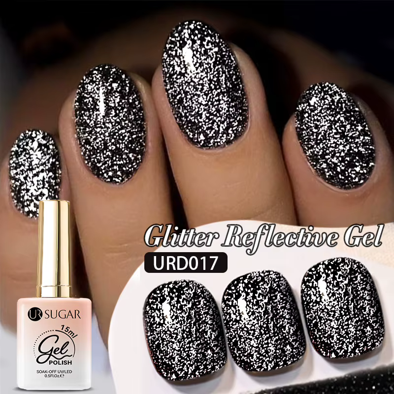 UR SUGAR 15ml réfléchissant noir paillettes vernis à ongles Flash effet scintillant Semi Permanent tremper UV Gel