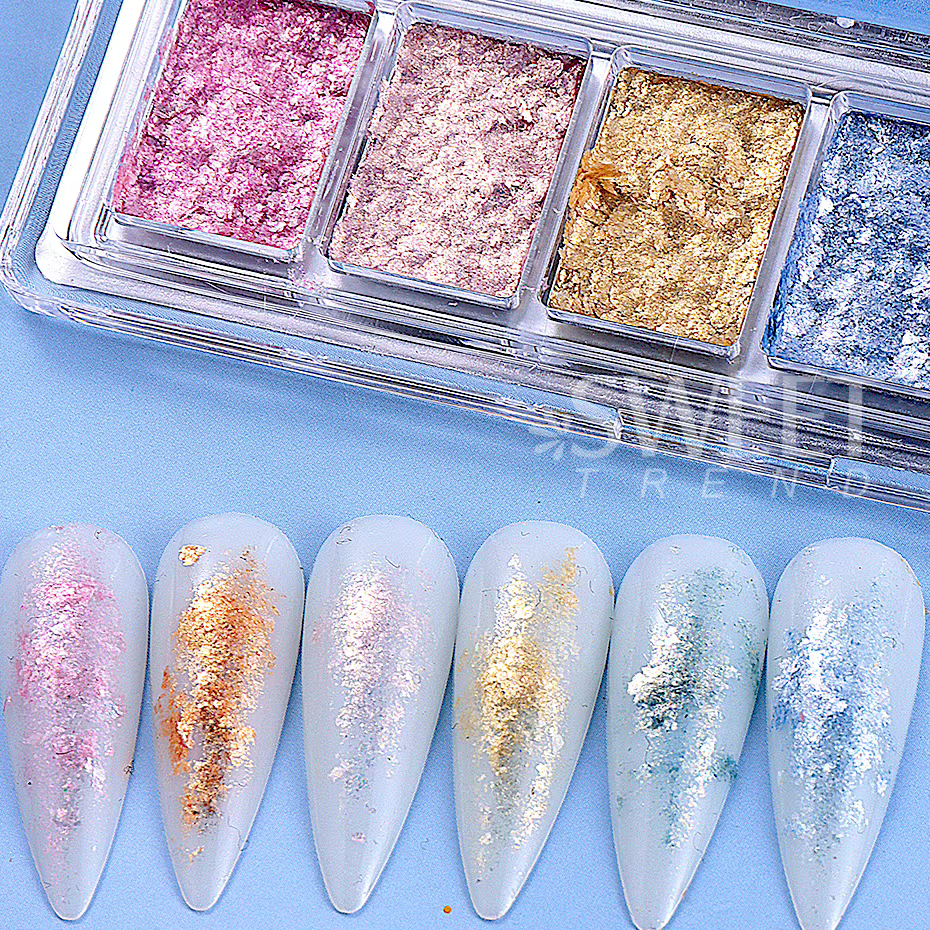 6 grilles brillant Bling boue solide ongles Pigment cristal aurore opale frottant la poussière Chrome