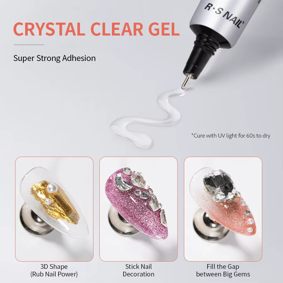 RSNAIL 4 en 1 Gel strass 15g Gel pour ongles Super fort pour décorations Nail Charm 3D