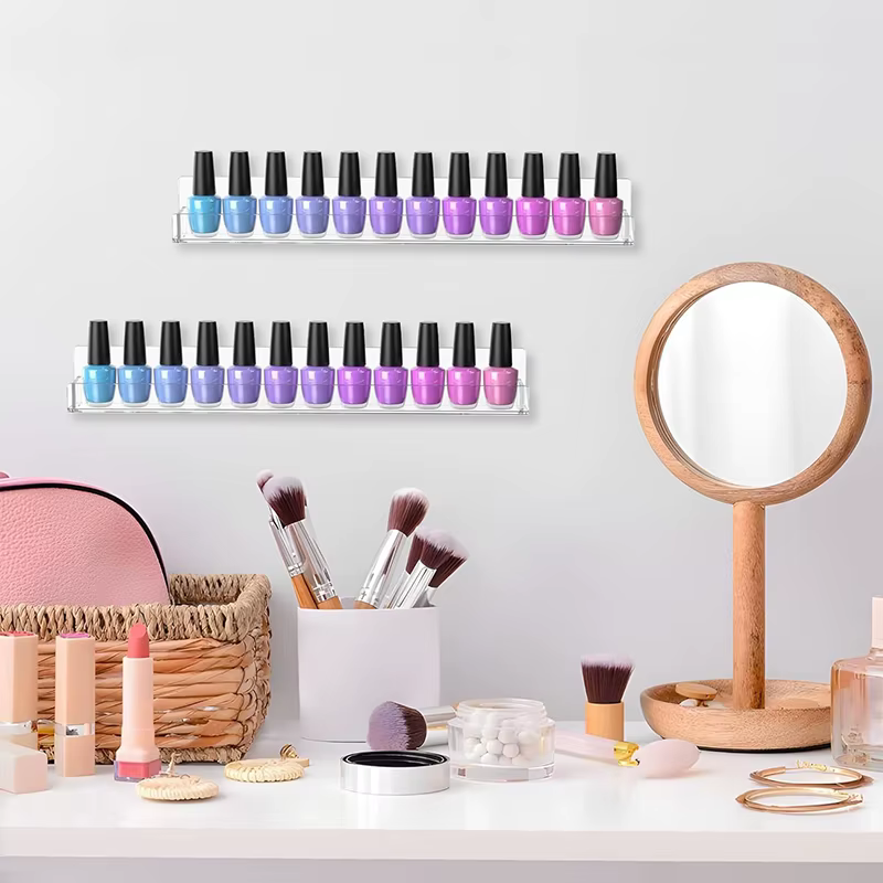 Présentoir mural en acrylique pour vernis à ongles avec vis