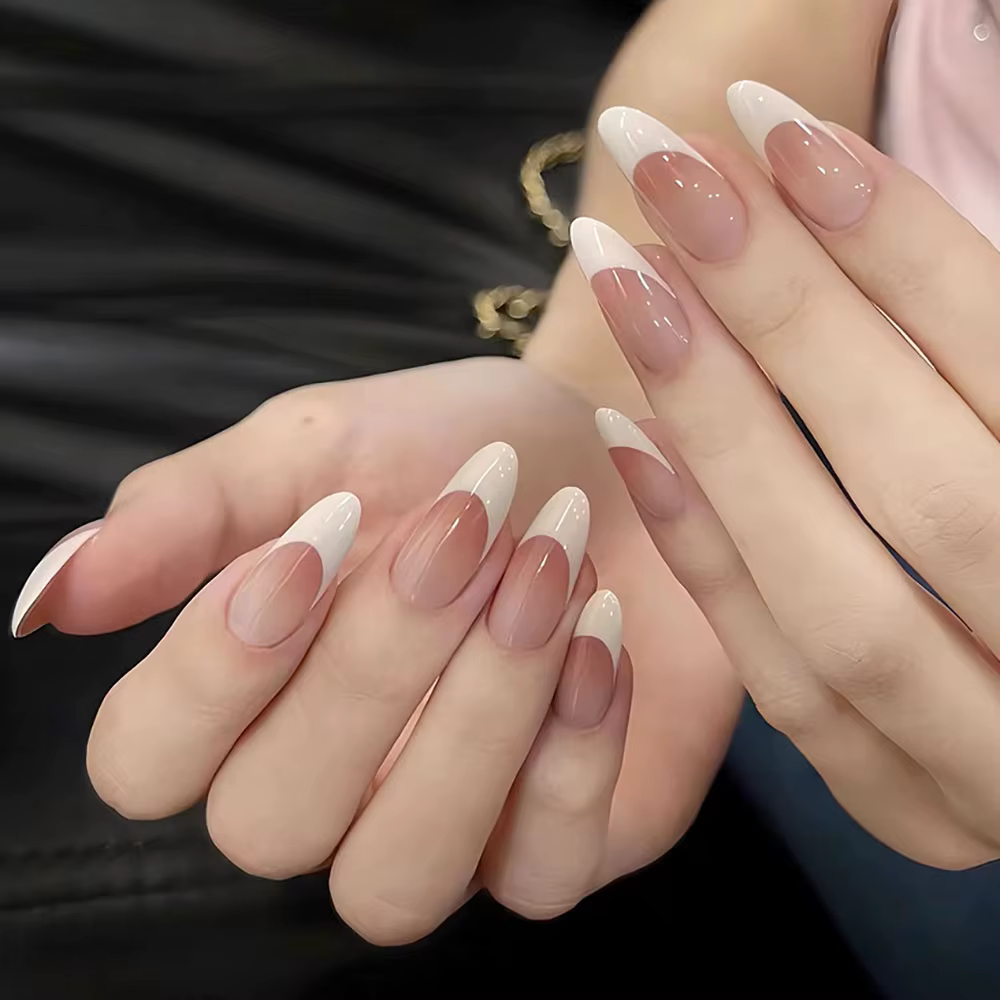 120 pièces rose moyen amande français faux ongles dégradé Design blanc