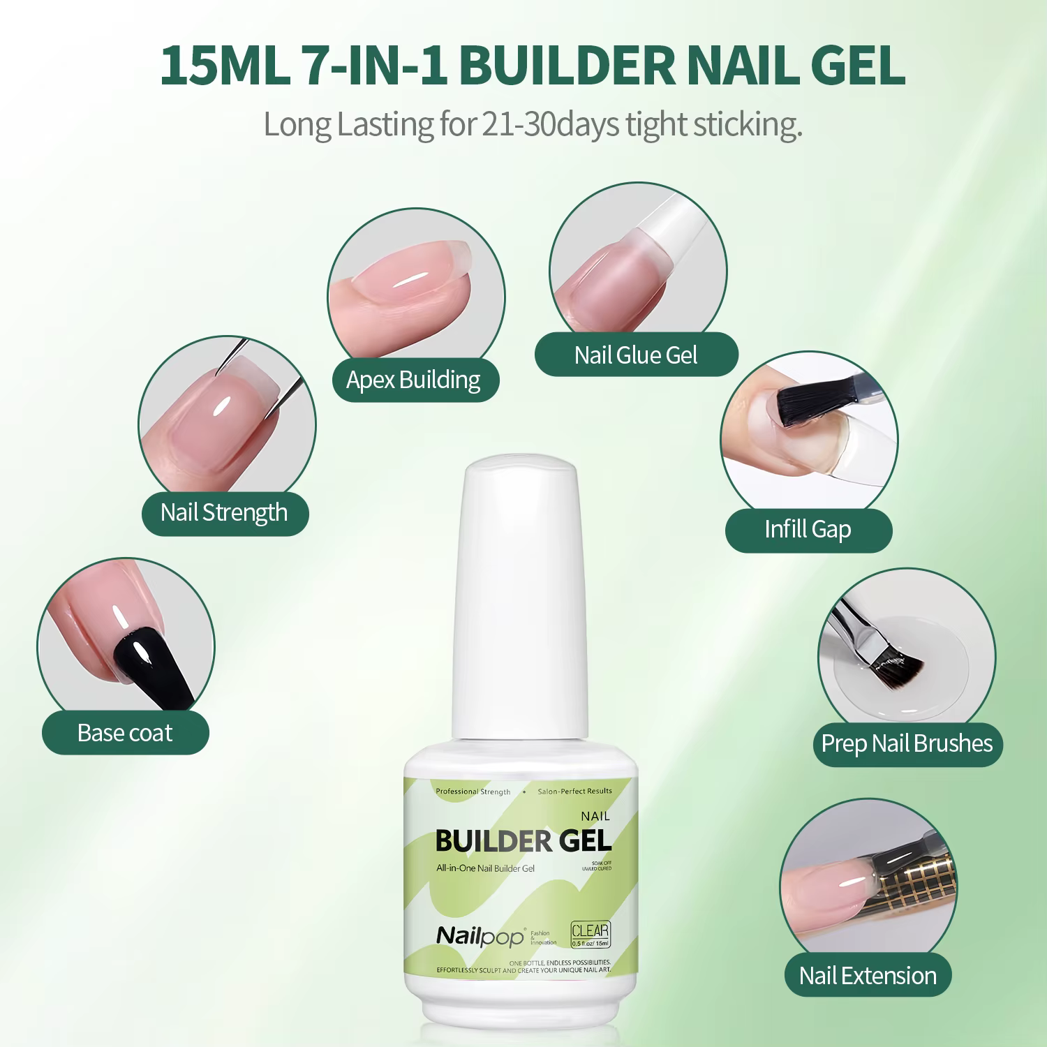 Nailpop constructeur Gel à ongles 4 couleurs couche de Base renforcement épaississement Extension strass colle Gel vernis brosse en bouteille 15ml