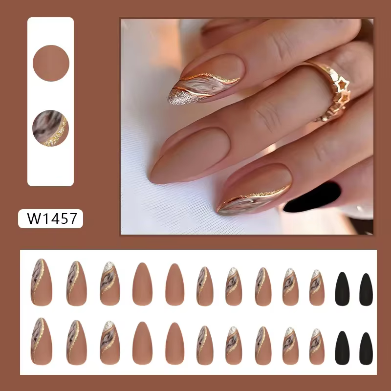 Brown Lake-Faux Ongles avec Gelée Autocollante