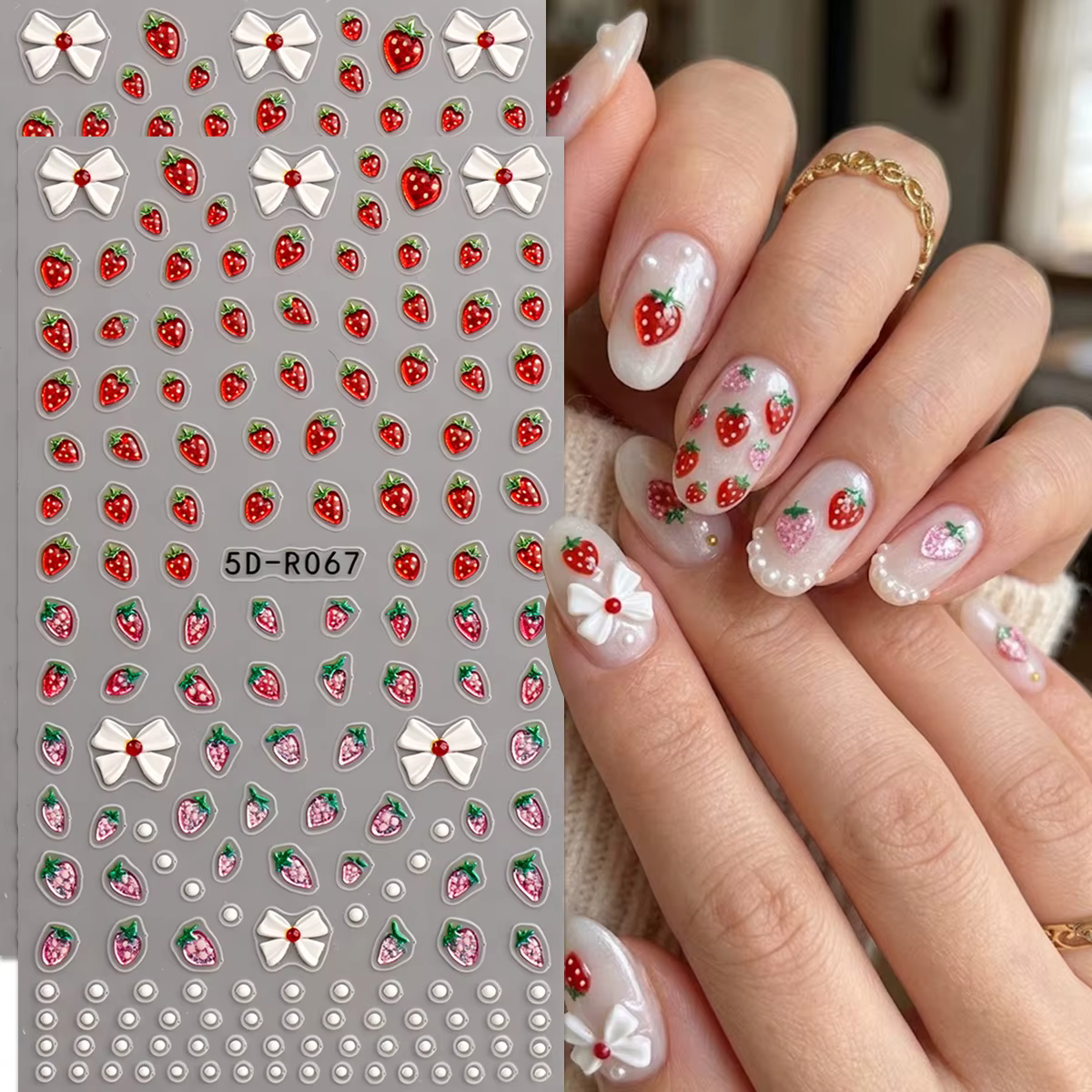 Autocollants 5D pour ongles motif fraise