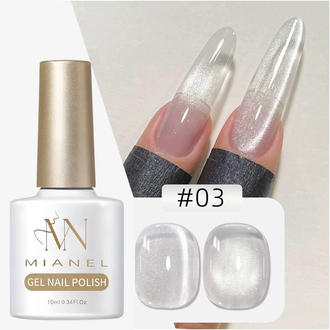 MIANEL 2026 Vernis à ongles gel œil de chat blanc transparent universel avec perles de verre pour manucure