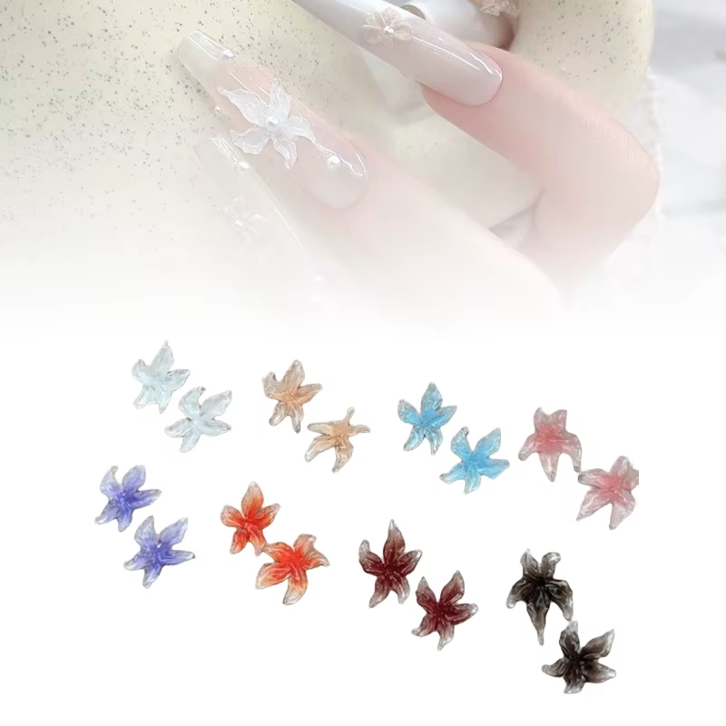 30pc mixte 3D résine dégradé coloré Transparent Lily Nail Art décoration Style bizarre tacheté fleur ongles breloques pour manucure