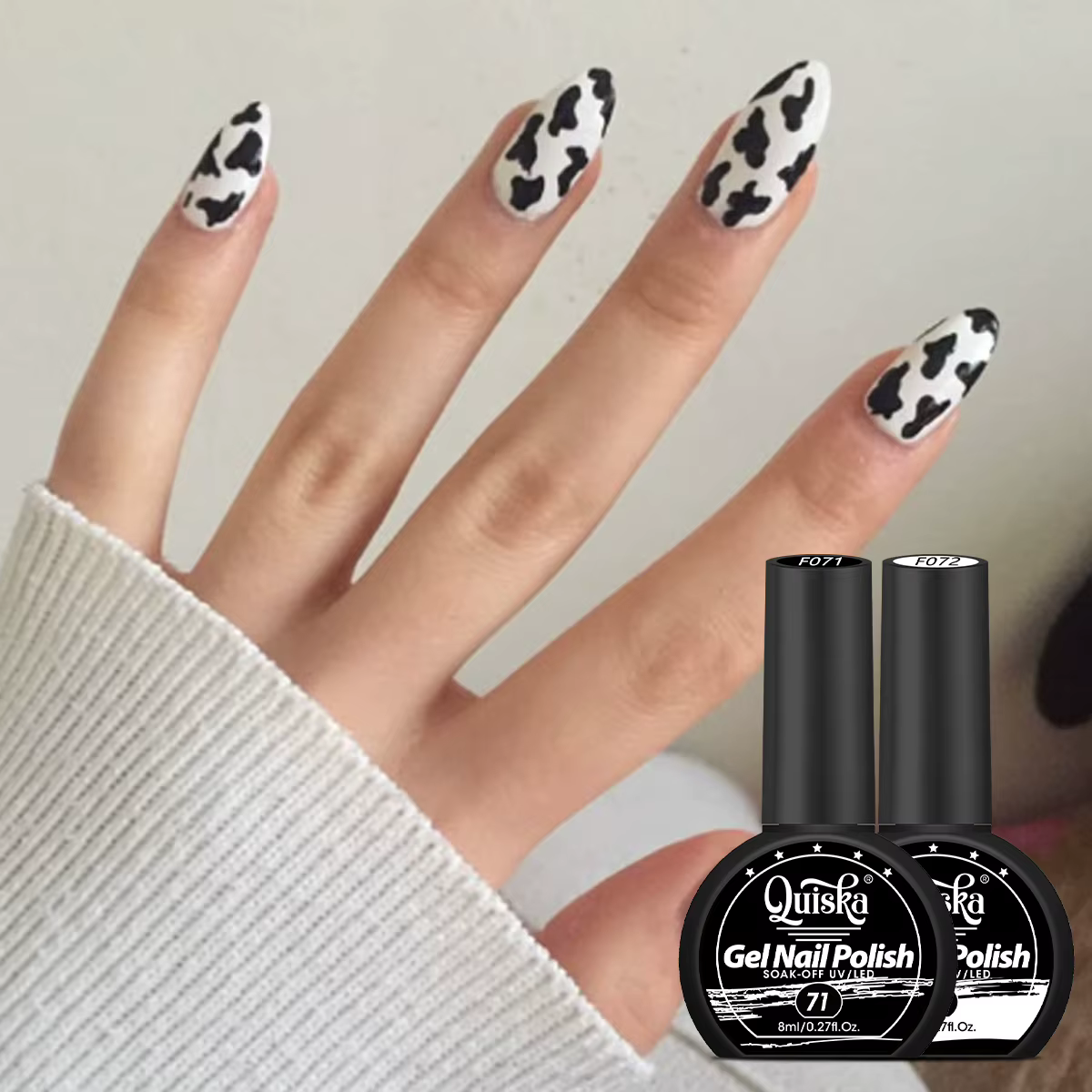 Quiska Lot de 2 vernis à ongles gel noir et blanc 8 ml semi-permanents à retirer par trempage UV LED