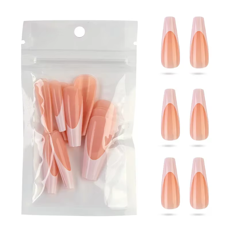 20 pièces/sac faux ongles longs cercueil français givré couverture complète