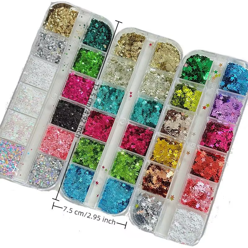 【12Grids Star Sequin Five-pointed