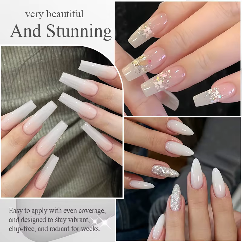 Vernis à ongles gel blanc laiteux 10 ml, gel semi-transparent blanc effet gelée, vernis gel UV LED à retirer par trempage, fournitures pour ongles longue durée