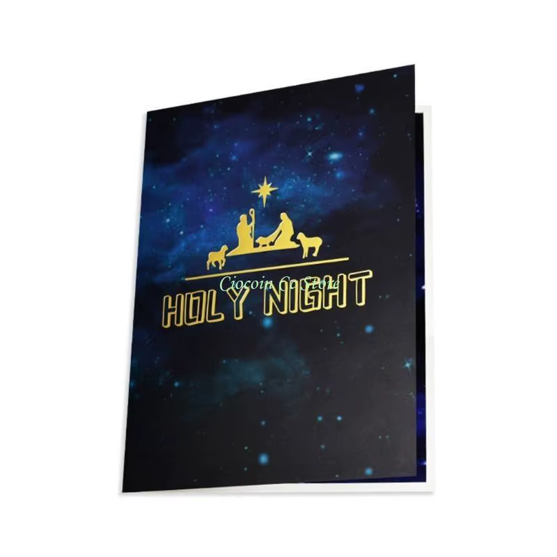 X90F Cartes Noël Salutations joyeuses en 3D Naissance Jésus nuit sainte