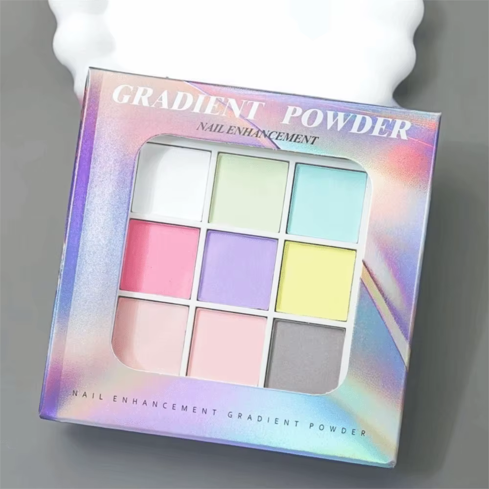 Manucure 9 couleurs tapotements ongles poudres solide Fine paillettes magique néon poudre miroitant