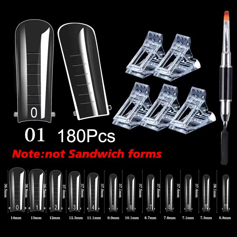 Nouvelles Formes à Ongles Double Usage Sandwich 180 pièces 15 Tailles 2025