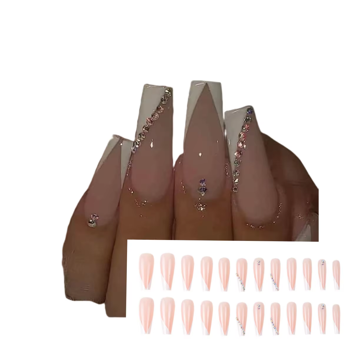 24 pièces longs Ballet français filles Nail Art blanc faux ongles manucure presse