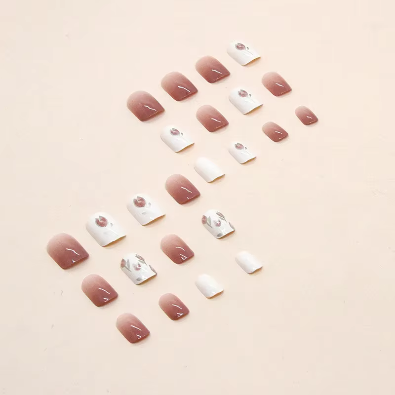 Fleur de tulipe 24 pièces presse sur ongles rose dégradé faux