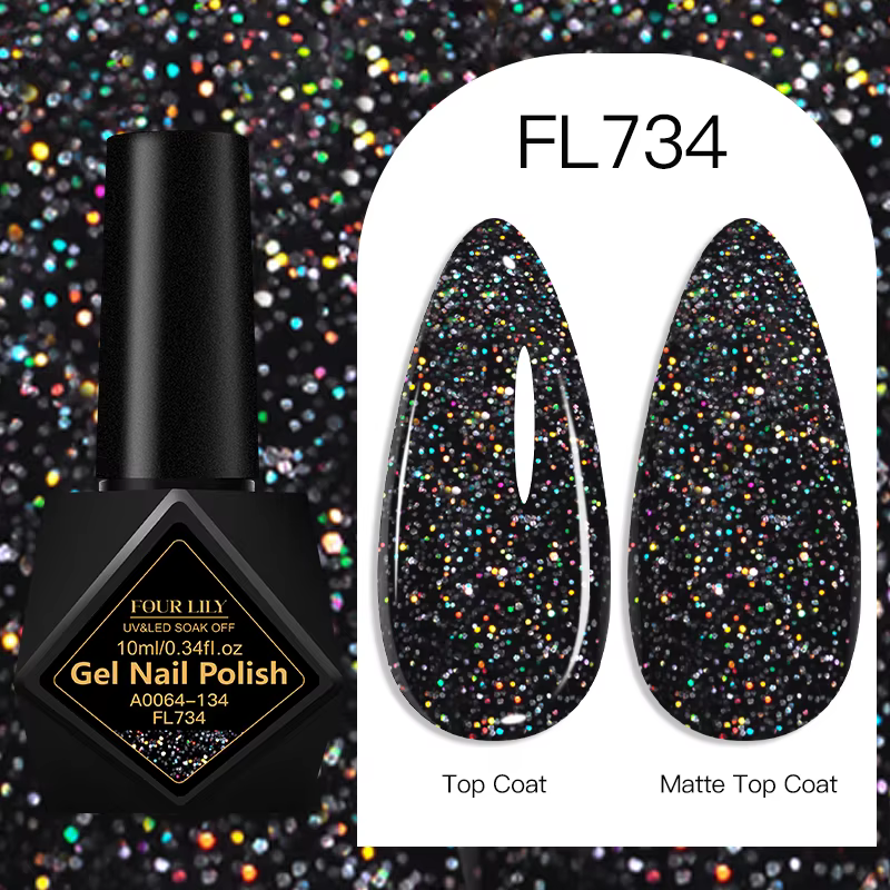Vernis à ongles gel noir pailleté 10 ml - Gel semi-permanent UV/LED pour manucure DIY