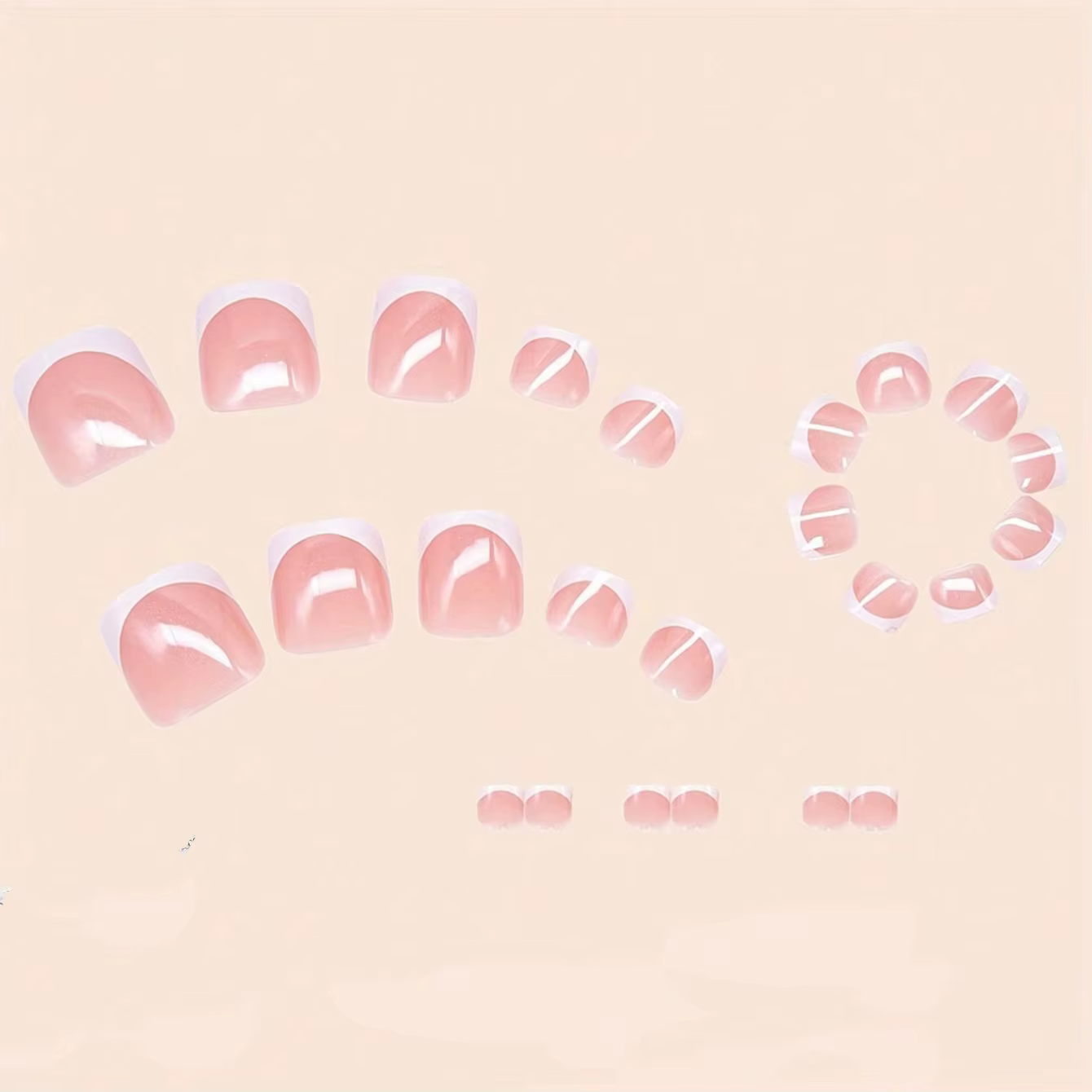 Kit de 48 faux ongles français brillants en acrylique, comprenant 24 ongles courts carrés et 24 ongles d'orteils, entièrement couvrants et élégants