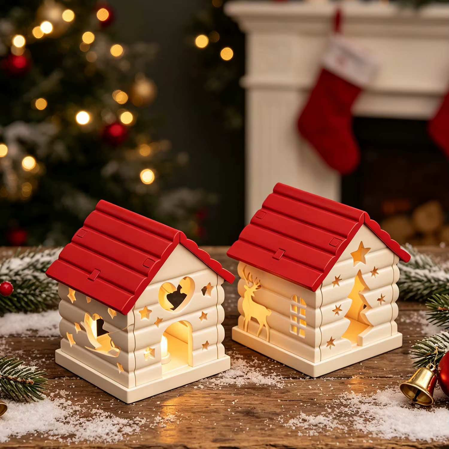 Moule en silicone pour résine de Noël : 1 moule en silicone en forme de cabane de Noël, avec un design ajouré orné d'étoiles et de cœurs