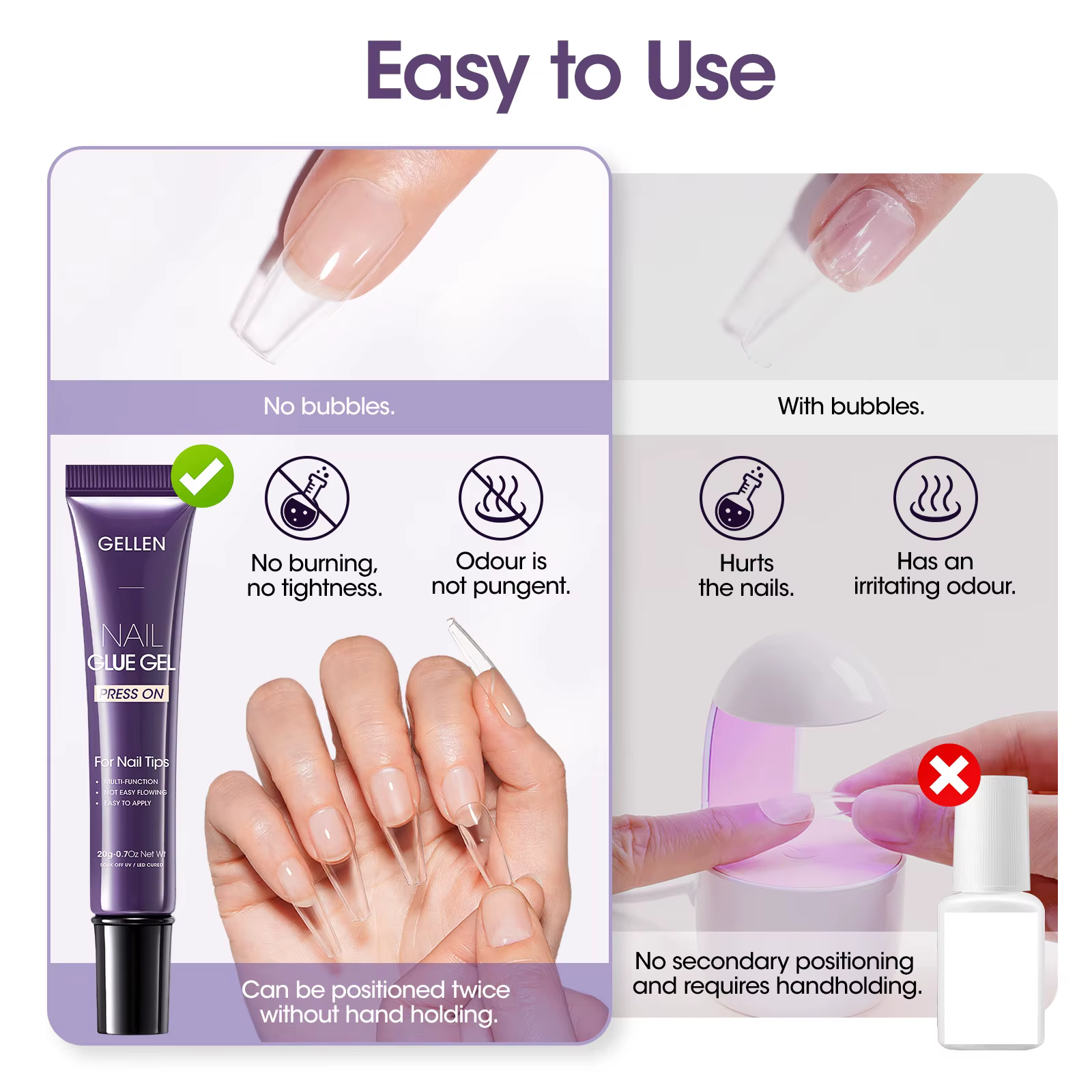 GELLEN Colle à ongles semi-solide 4 en 1
