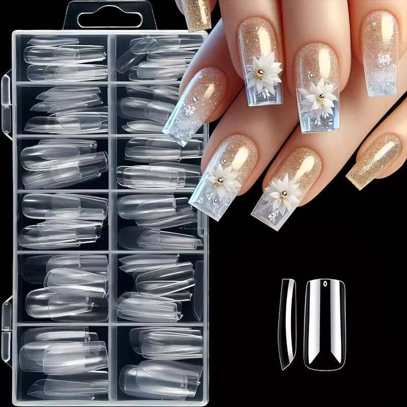 120 pièces de faux ongles transparents en forme de cercueil/mandarine/avrilien/carré/ovale/autres formes