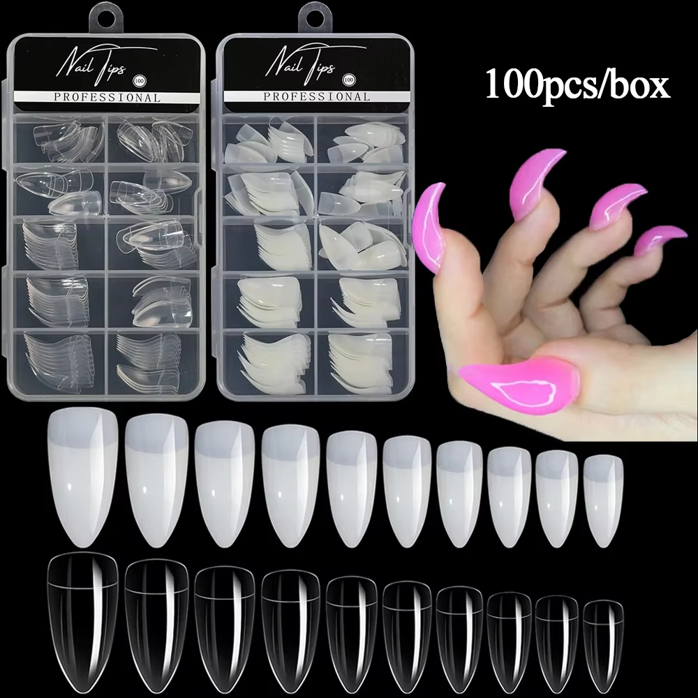 100 pièces faucon pointes d'ongles incurvées couverture complète aigle griffe courbe faux ongles Extension blanc/clair