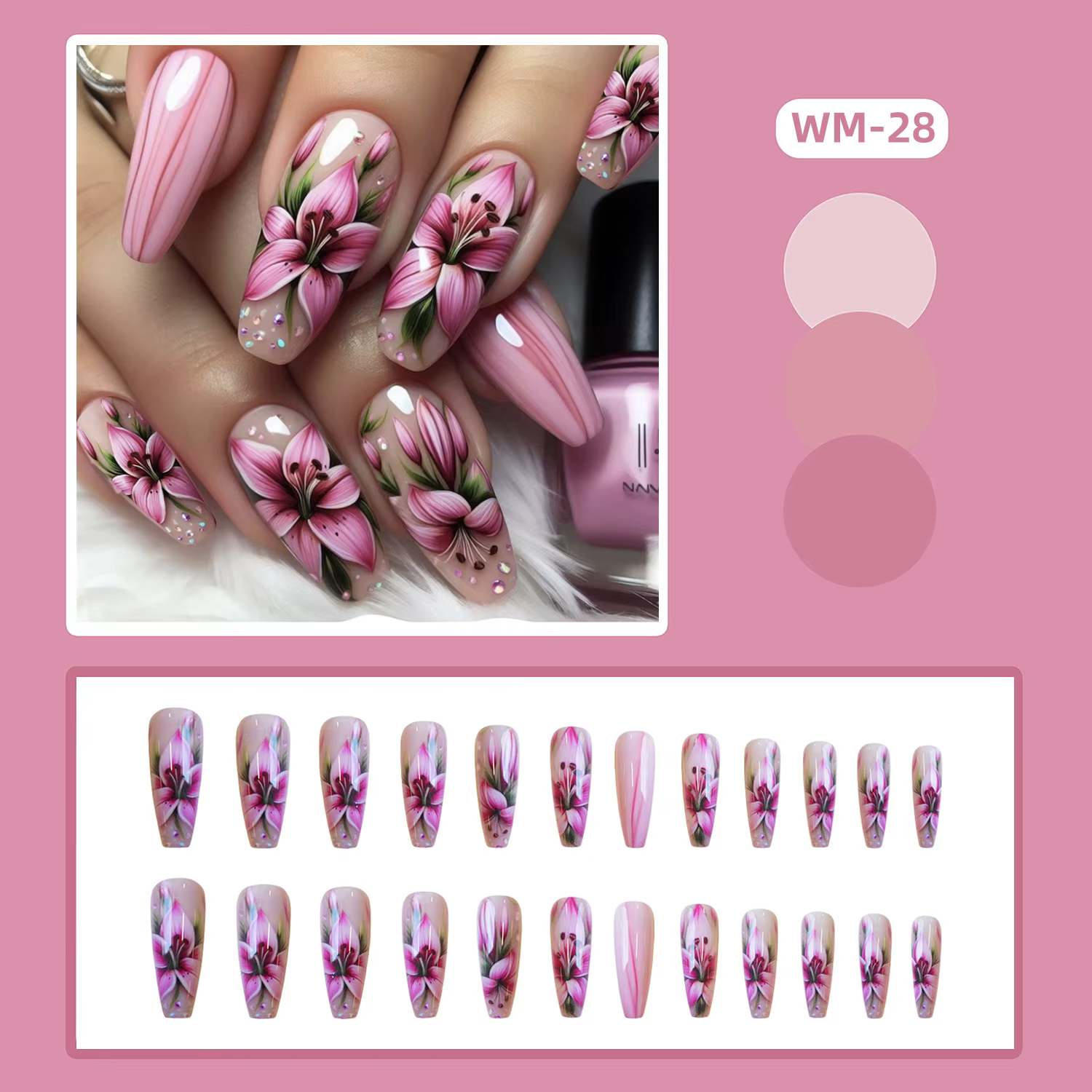Faux ongles à pression en fleurs de pêcher roses