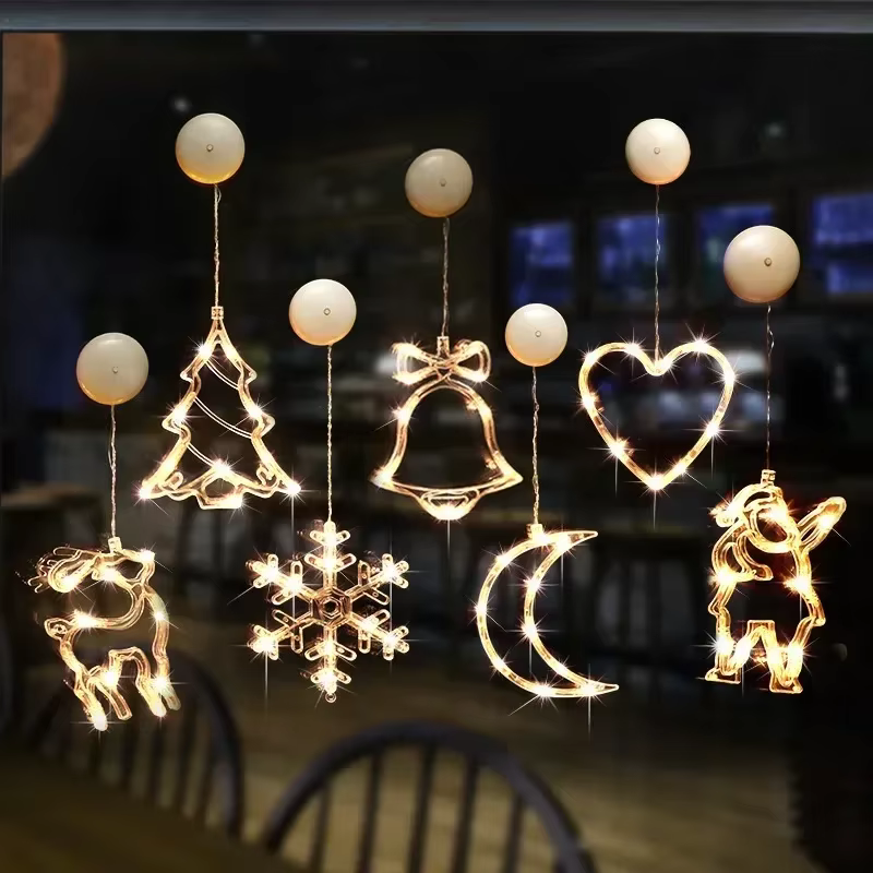 Lumières de fenêtre de Noël LED, décoration de silhouette, cloche d'arbre de Noël, père Noël pour le nouvel an, décor de Noël, lampe à cordes dégradées