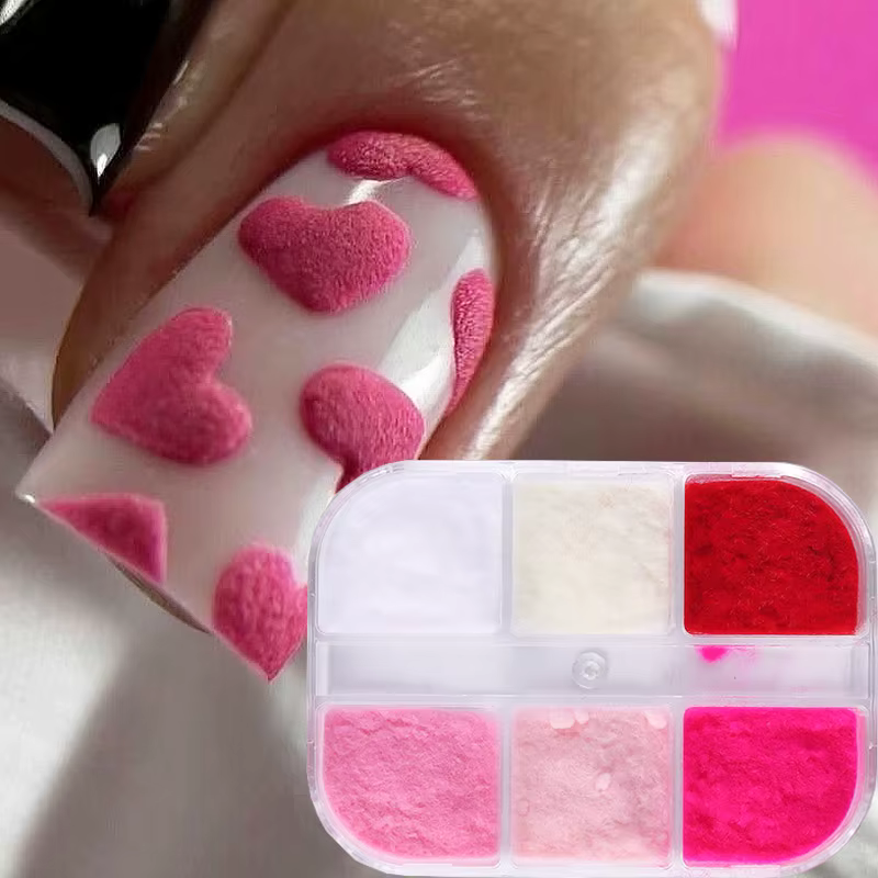 Décoration d'ongles en velours rose