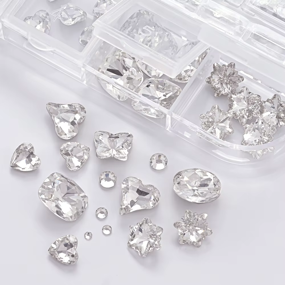 1 boîte de strass 3D transparents pour Nail Art