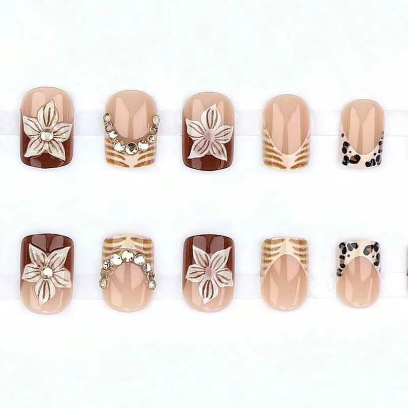 24 faux ongles français imprimés léopard