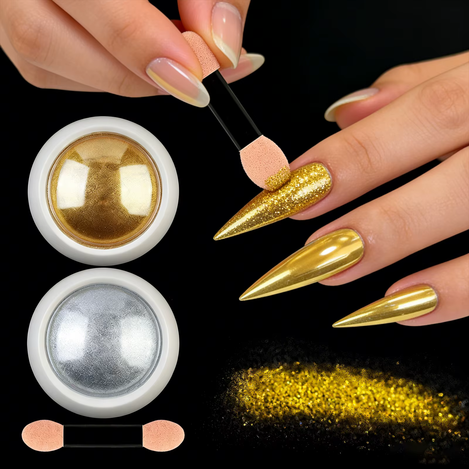 Kit de poudre à ongles effet miroir chromé