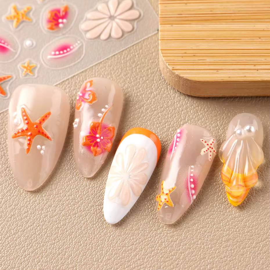 Autocollants pour ongles Étoile de mer orange Hibiscus
