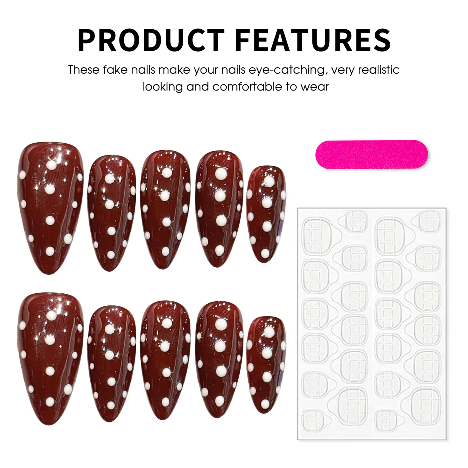 10 pièces automne hiver faux ongles faits à la main nu brun amande Simple