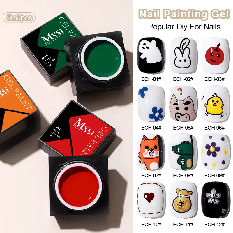 Mxsi Nail Art 12 couleurs peinture Gel vernis à ongles 5ml pour ligne fleur dessin tremper UV LED Gel