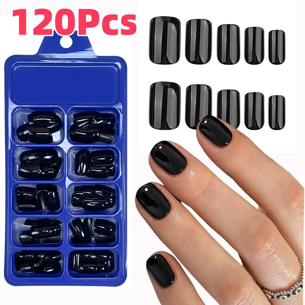 Faux ongles noirs brillants classiques