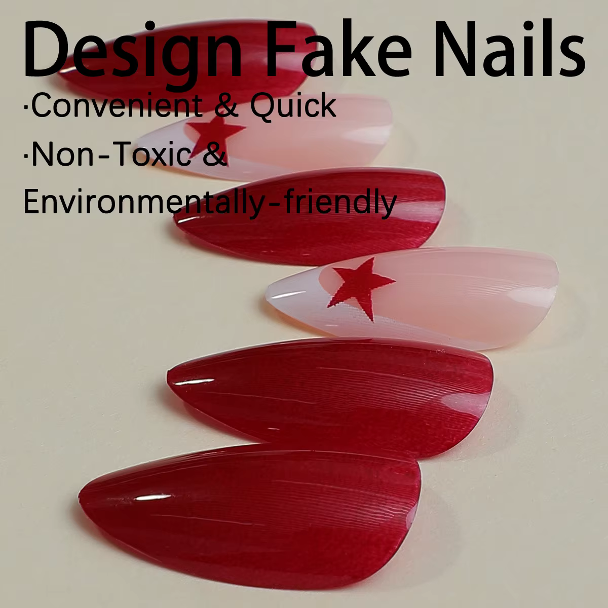 Faux ongles français rouge étoile à cinq branches
