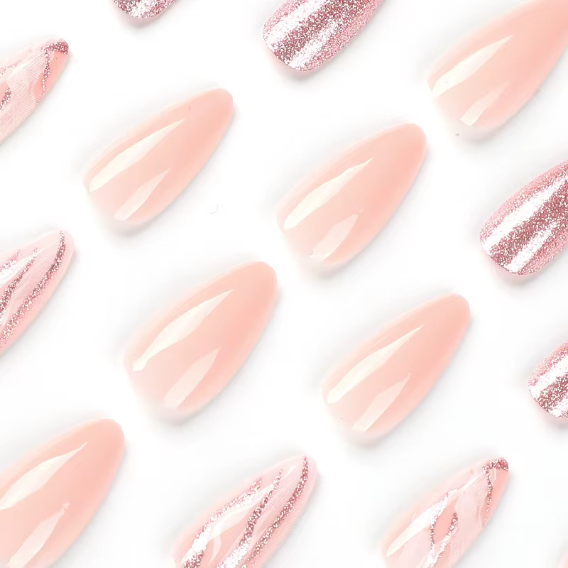 24 pièces longues d'ongles à paillettes françaises avec 1 morceau de colle gelée et 1 lime à ongles