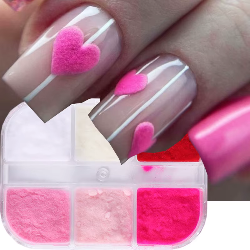 Décoration d'ongles en velours rose