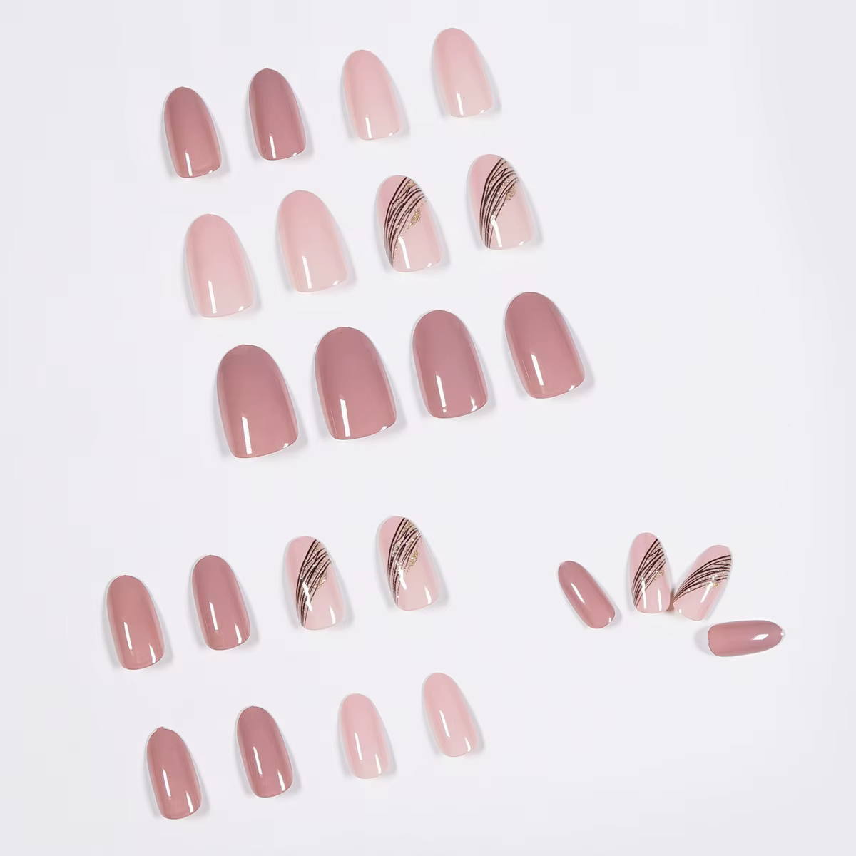 24 ps/ensemble amande inclinée ligne d'or Lotus rose faux ongles artificiel matériel professionnel art