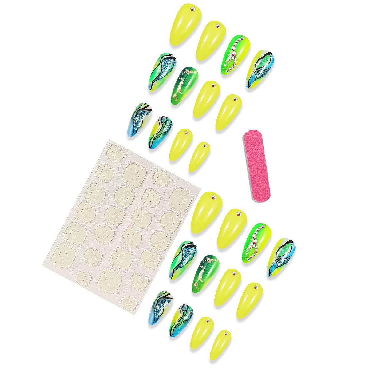 N64 Long Stiletto False N64 Almond Sharped Glossy Glue Bling Glitter Stick on bal inestone souhaits on N64