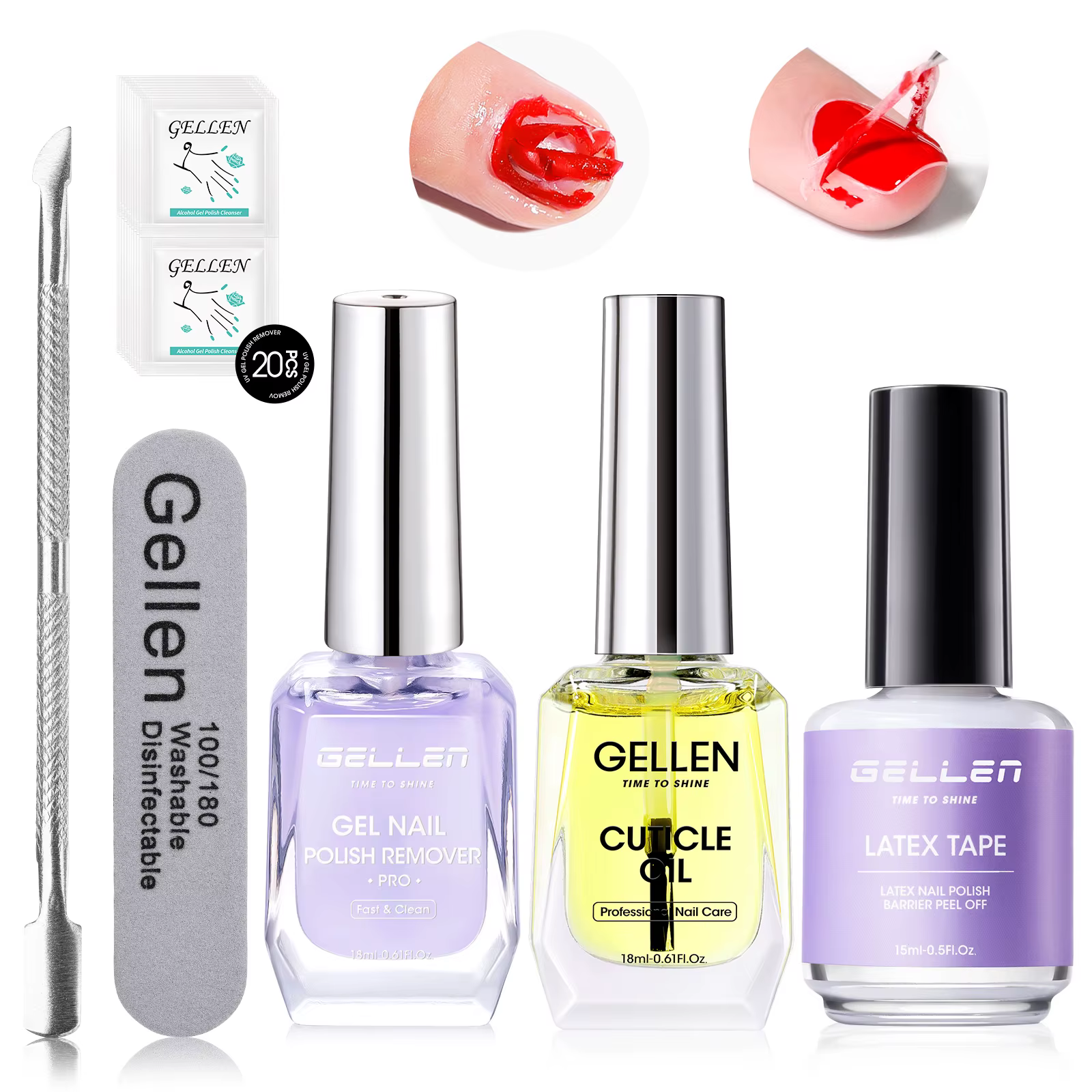 Kit professionnel GELLEN pour retirer le vernis à ongles en gel – Dissolvant rapide sans feuille