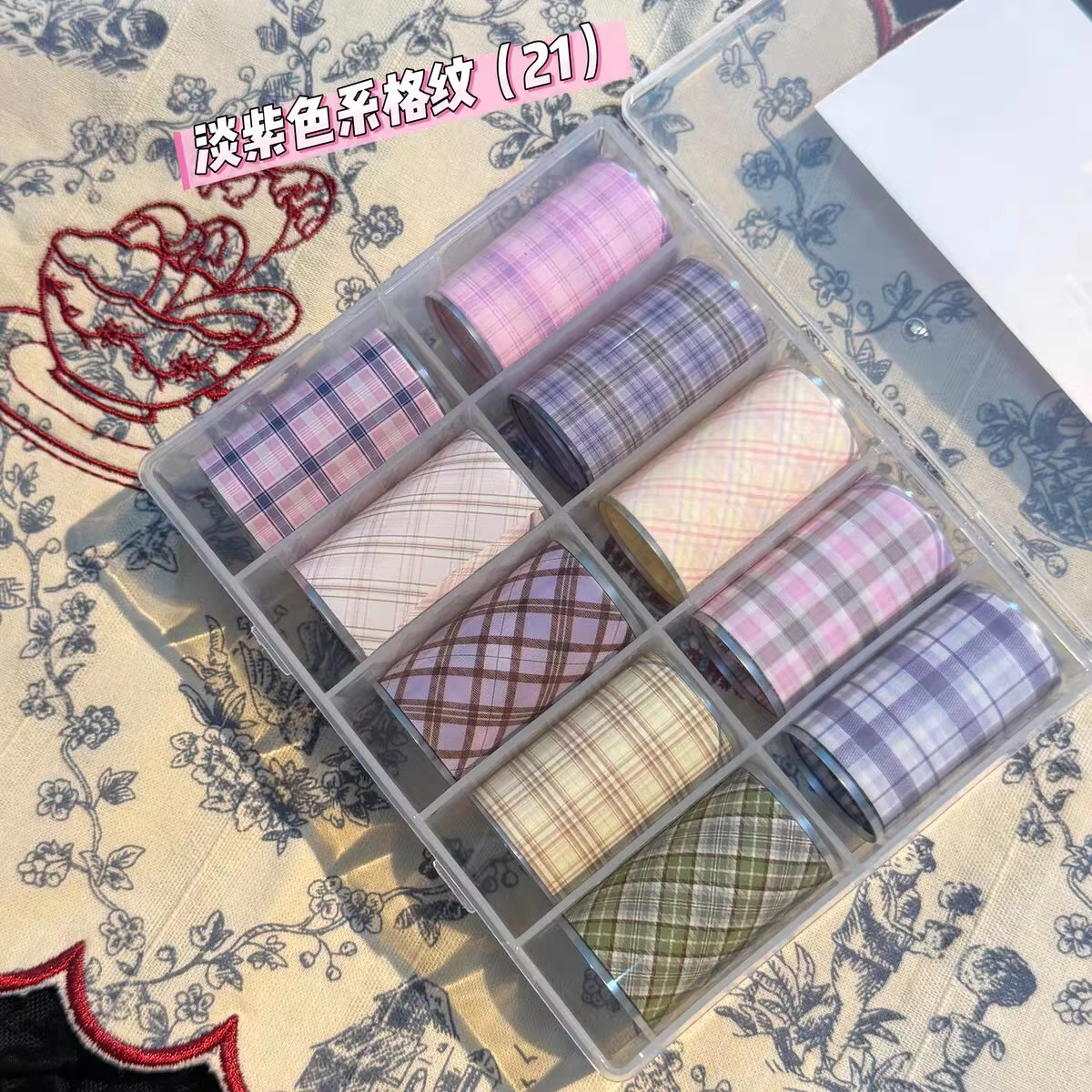 10 rouleaux à carreaux mille oiseaux arc étoiles feuilles à ongles papier de transfert Nail Art autocollants manucure