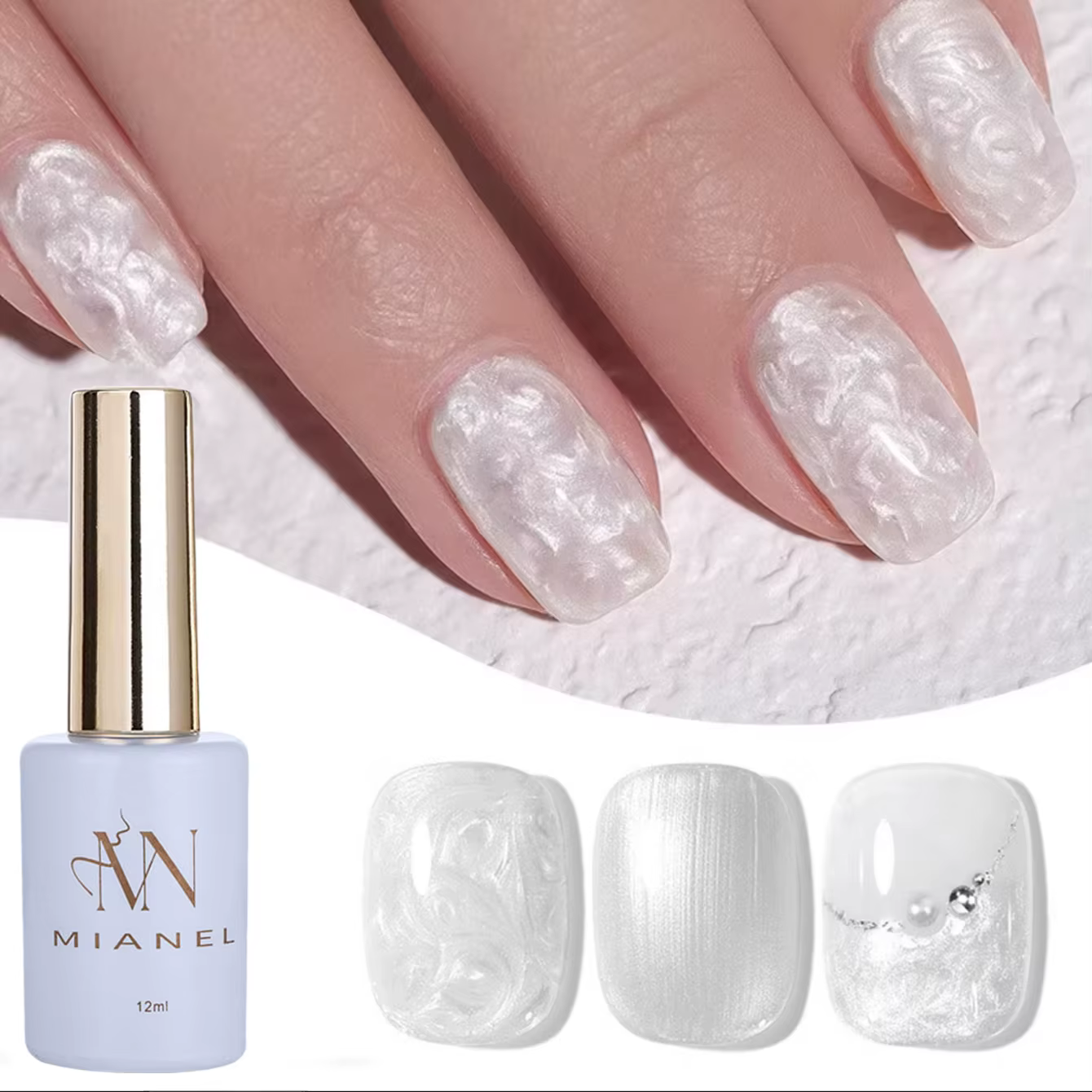 MIANEL 2026 Nouveau Gel à Ongles Blanc Onirique à Texture Tourbillonnante