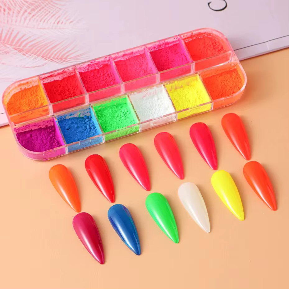 12 grilles de poudre néon colorée