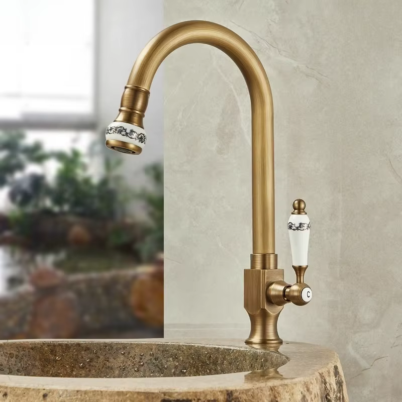 Robinet antigel extérieur en laiton Antique, lavabo de balcon, robinet de refroidissement unique, vanité 360 ° Bec rotatif pivotant uniquement robinet froid