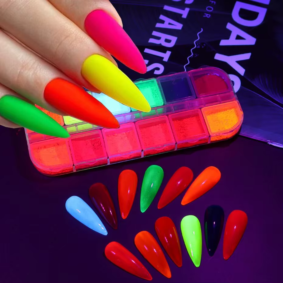 12 grilles de poudre néon colorée