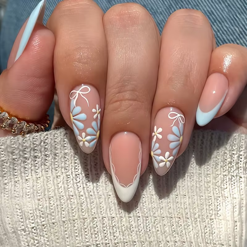 24 faux ongles frais en forme d'amande avec colle