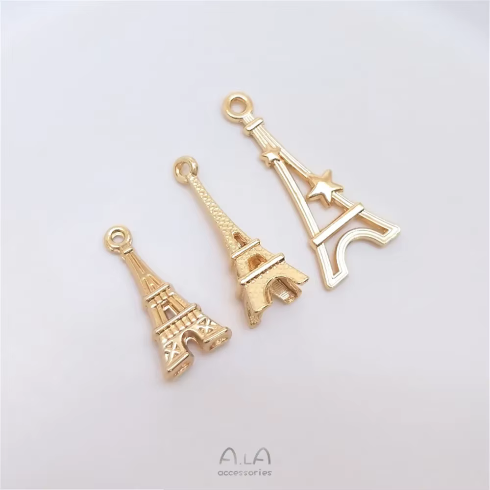 Pendentif tour Eiffel de Paris plaqué or 14 carats, pendentif bricolage fait à la main, accessoires de bracelet décoratifs